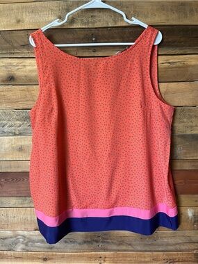 LOFT Coral Tank with Pink and Navy Colorblock Hem